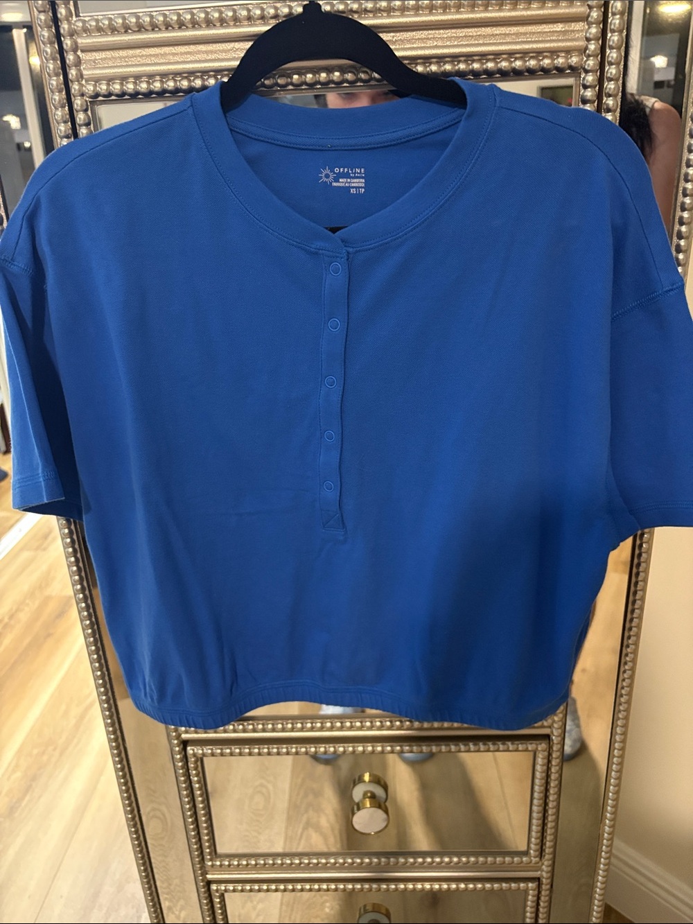 Offline by aerie Blue Short-Sleeve Henley Crop Top